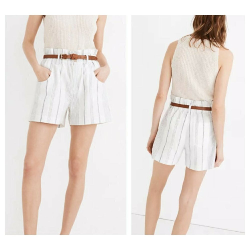 New Madewell Women's Paperbag Shorts Linen Cotton Stripes High Rise Fashion XL